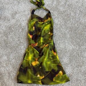 Elegant Green and Black Halter Dress